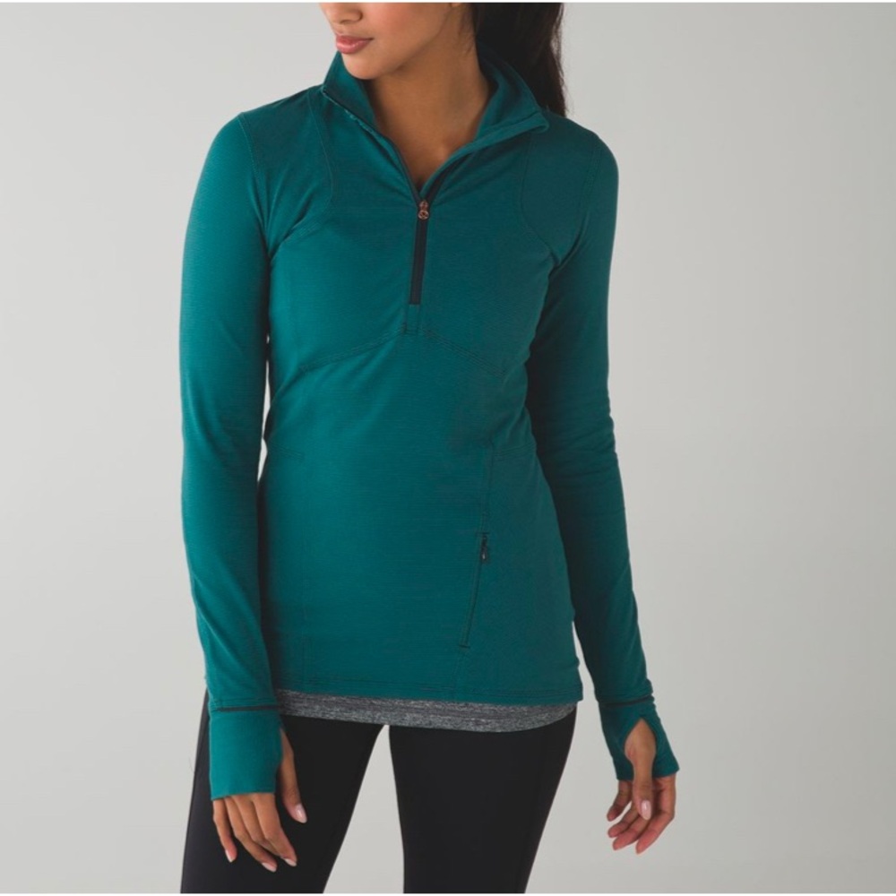 Lululemon Kanto Catch Me 1/2 Zip size 4 Wee Stripe Forage Teal Dark Fuel